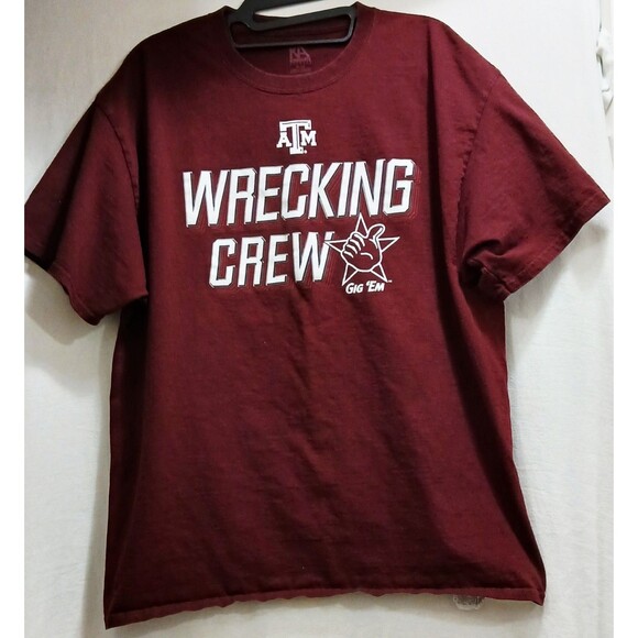 Texas A&M Aggies Men's XL  T-Shirt Gig 'Em NCAA SEC Maroon Cotton EUC Note - Picture 1 of 6